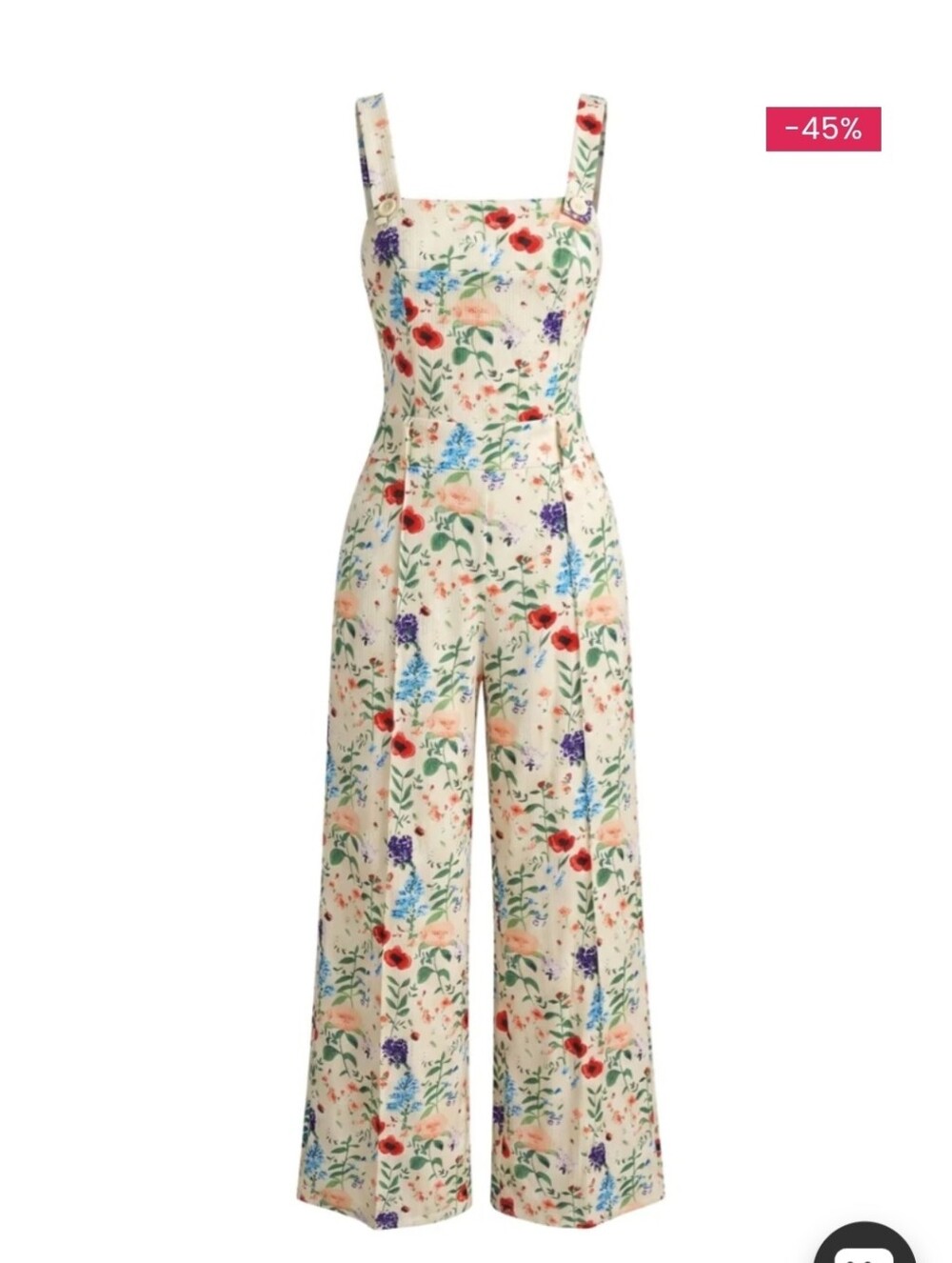 Retro Stage 1950s Floral Wide-Leg Jumpsuit – Yellow | Square Neck, Corduroy